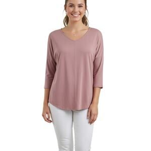 NWT Tahari Women’s Knit Top XL Pink V-Neck 3/4 Sleeve Stretch Pullover Casual